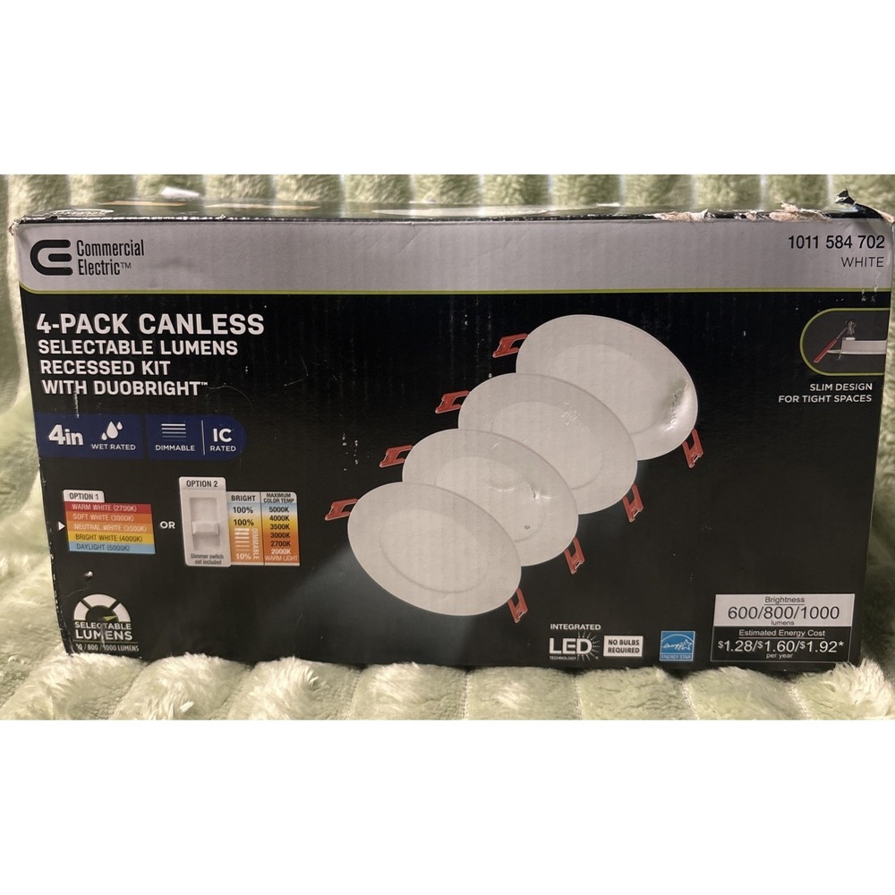 (4-Pk) Commercial Electric DuoBright LED Ultra Slim Canless Recessed Light 4"